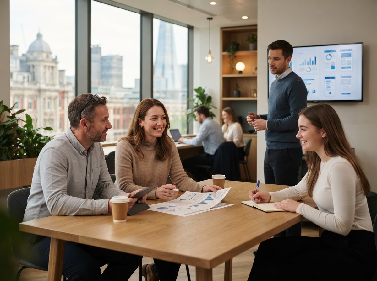 Trivaxon Velquant analysts reviewing AI-generated data models for investment decisions